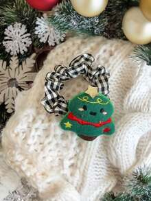 1pc Cute Santa Claus & Reindeer Plaid Hair Scrunchie, Fun Girls Hair Accessory, Suitable For Christmas, Ponytail Holder, Hair Tie, Hair Scrunchie, Hair Rope, Elastic Hair Band ,Ponytail Holders ,Hair Elastics ,Hair Rubber Bands - Multicolor - View 5