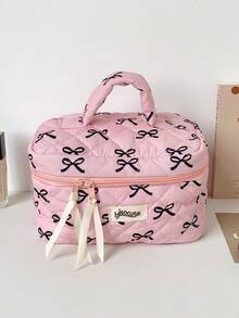 1 PC Girl Large Capacity Handheld Makeup Bag, Student Bow Simple Wash Bag, Large Skincare Storage Bag