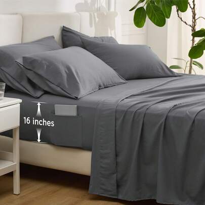 4/6pcs Luxury Soft Airy Bed Sheets Set - Deep Pocket Fitted Cover, Flat Sheet & 2 Or 4 Pillowcases,Shrinkage & Fade Resistant For Mattresses, All-Season Easy Care Bedding Gift,Queen Size Luxury Hotel-Grade Bed Sheet Set