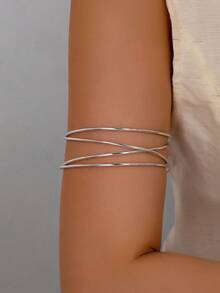 1 Pc Silver Color Simple Metal Wire Cross Arm Cuff Bangle Bracelet For Women