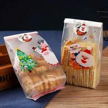 有趣的圣诞礼品袋，适合存放饼干、巧克力、糖果、零食，印有圣诞老人图案，非常适合圣诞节、感恩节、新年派对的节日礼品袋，附赠贴纸 - 彩色 - 查看 4