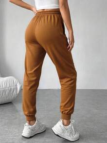 Pantalones Largos de Moda para Mujer - Cómodos y Casual con Bolsillos y Cintura Ajustable con Cuerda - Perfectos para el Día a Día - color caramelo - Ver 2