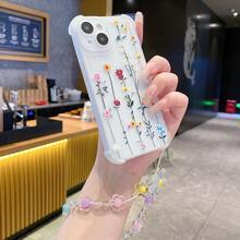 1pc Vine Flower Beaded Bracelet, Frosted Semi-Transparent/Full Corner Protection/Anti-Drop/Icy Skin Feel Phone Case, Suitable Compatible With Samsung, Apple, Etc. - White - View 3