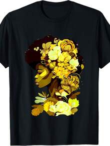 Beautiful  Afro Queen African Art Yellow Flowers T-Shirt - Gaya 13 - View 1