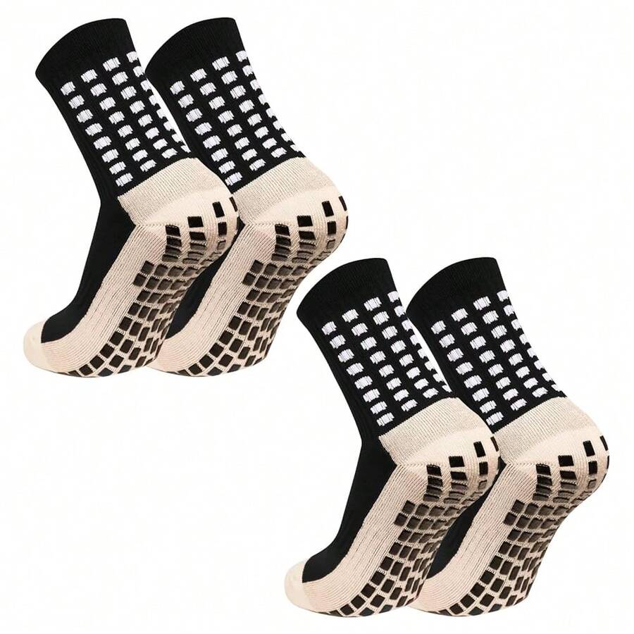Men's Grip Soccer Socks Anti Slip Athletic Socks Non Slip Football Basketball Socks With Grip Pads2/4/6{"Size_name":"OneSize","Color_name":"2black"} - 2đen - Xem 1