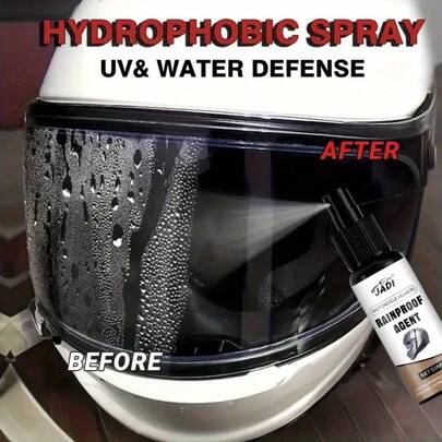 高效防护喷雾，适用于摩托车头盔、汽车挡风玻璃、卡车后视镜及各种透明表面。采用水滴扩散技术，快速防水，提升视觉清晰度。同时具有防紫外线、防潮和防雾涂层。持久涂层，适用于多种骑行和驾驶场景。
