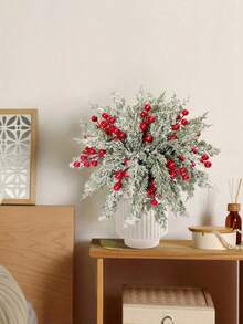 30pcs Christmas Artificial Snow Pine Branches With Red Berries, Faux Norfolk Pine Needles, For DIY Crafts, Wreaths, Home Decor, And Christmas Tree Ornaments, Tabletop Plastic Greenery For Fall, Winter, And Holiday Arrangements Garland Home Decor Christmas Decorations Room Decor