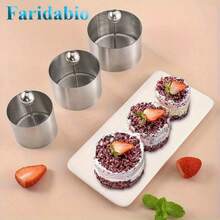 Set di anelli per torta in acciaio inossidabile di alta qualità con utensile di spinta - disponibile in 3 misure, versatile per sushi, riso alla crema di fagioli rossi, presentazioni di dessert - realizzato a mano, adatto al contatto con gli alimenti, adatto per cucine professionali e uso domestico