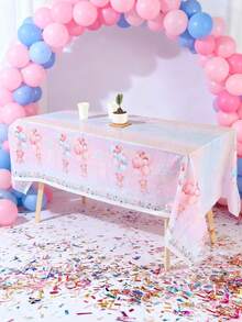 3pcs 137*274CM/53.94*107.87IN Disposable Tablecloth, Waterproof And Oil-Proof PE Material, Dreamy Sweet Style With Pink & Blue Gradient Background, Decorated With Teddy Bears, Balloons And "Boy Or Girl" Text, Suitable For Gender Reveal Party Decoration - Multicolor - View 11