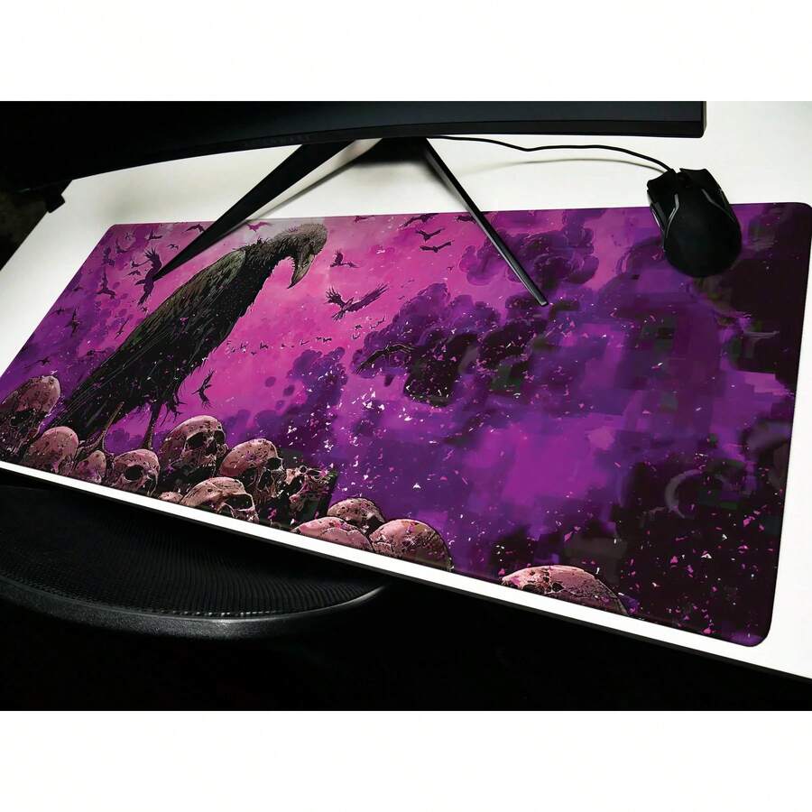 Gothic Raven Skull Mouse Pad Gaming Office Mousepad Desk Accessories Computer Accessories Mat Base And Stitched Edge Keyboard Mousepad Computer Long Desk Pad For Gaming And Office - Multicolor - View 1
