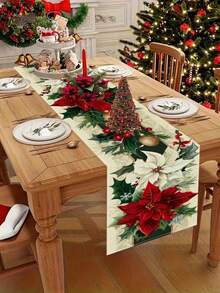 1 buah Taplak Meja Dekoratif Natal, Taplak Meja Motif Bunga Natal, Alas Meja, Dekorasi Meja Natal, Dekorasi Dapur dan Ruang Makan Persegi Panjang, Cocok untuk Pesta Liburan di Dalam dan Luar Ruangan, Dekorasi Natal, Dekorasi Meja Makan - MultiWarna - View 9