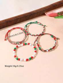 4 قطع/مجموعة أساور عيد الميلاد، أساور مضفرة مخرزة بوهيمية للتكديس لعيد الميلاد