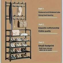 4-5 Tier Stainless Steel Shoe Rack - Space Saving, Easy Assembly, Suitable For Entryway And Bedroom, Durable Design, Minimalist Style, Modern Multipurpose Hanging Clothes Rack And Organizer, Dorm Entrance Shoe And Hat Rack - Multicolor - View 8