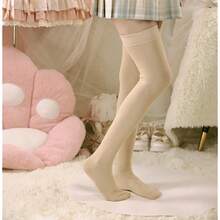 Bestjybt Women Plus Size Thigh High Socks Extra Long Over Knee Socks Warm Thick Leg Warmers Boot Stockings, Medium-Large{"Special_size_type":"Tall","Size_name":"OneSize","Color_name":"Beige"} - 米色 - 查看 6