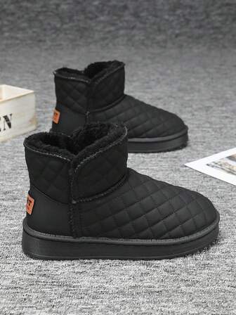 Dam höst/vinter med rombmönster, termofodrade varma korta stövlar, tjock sula, mångsidiga för inomhus- och utomhusbruk