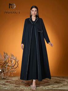Áo Abaya dệt màu trơn thời trang dành cho nữ hiệu Mgiacy-Pop (Không bao gồm áo Abaya, chỉ bao gồm áo lót bên trong) - màu đen - Xem 3
