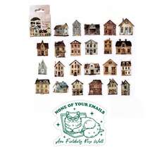 46 hojas/caja Pegatinas de acuarela de la serie de casas pequeñas con estilo de arte retro que se pueden combinar libremente. Material de PET para botellas de agua, equipaje, diarios, portátiles y decoración diaria. También se pueden usar como regalos para fiestas.