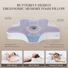 记忆棉枕头，符合人体工学的颈部支撑枕，适合侧睡、仰睡和俯睡，弧形床枕，透气枕套，白色/灰色 - 灰色 - 查看 5