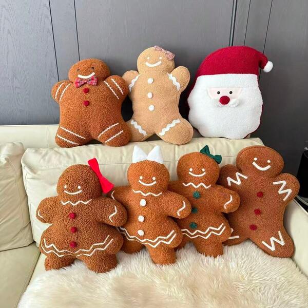 1pc Plush Christmas Gingerbread Man & Girl Decorative Throw Pillow, Cute & Warm Cushion Pillow, Holiday Home Decor Pillow, Suitable For Christmas Living Room Sofa Bedroom Decor, Autumn/Winter