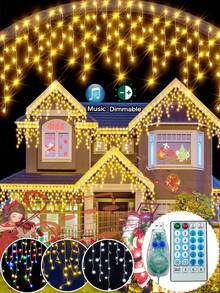 1pc USB Icicle String Lights,3.5M/7M Led Indoor Waterproof Christmas Lights With Remote Control,Fairy Lights Dimmable Memory,Timming Function,8 Modes,USB Curtain String Light For Bedroom,Balcony,Stairs,Roof, House,Garden,Wedding,Party,Christmas Decor - Beige - View 2