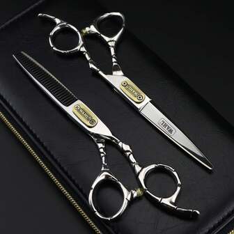 Tijeras planas de 6.0 pulgadas con mango de bambú con articulación, de colores brillantes, adecuadas para salones de peluquería de alta gama, cortes de cabello personalizados y adelgazamiento, así como para uso doméstico DIY.