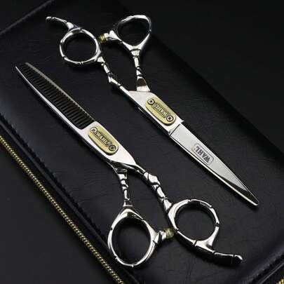 Tijeras planas de 6.0 pulgadas con mango irregular de nudo de bambú y color brillante, adecuadas para dientes, cabello y corte de cabello, aptas para salones de peluquería de alta gama, corte de cabello y adelgazamiento personalizados, así como para manualidades en el hogar