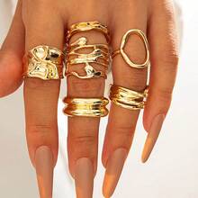 European And American-Border Geometric Fashion Retro Alloy Gemstone Ring Irregular Oil Drop Inlaid Ring Set UHJW - 28978-g - View 10