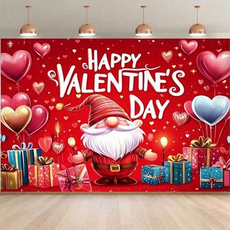 1 件装 2D 平面涤纶背景布 - 情侣与爱心主题装饰，适用于生日派对、拍照区和户外庆祝活动，经久耐用，无需电源，情人节装饰