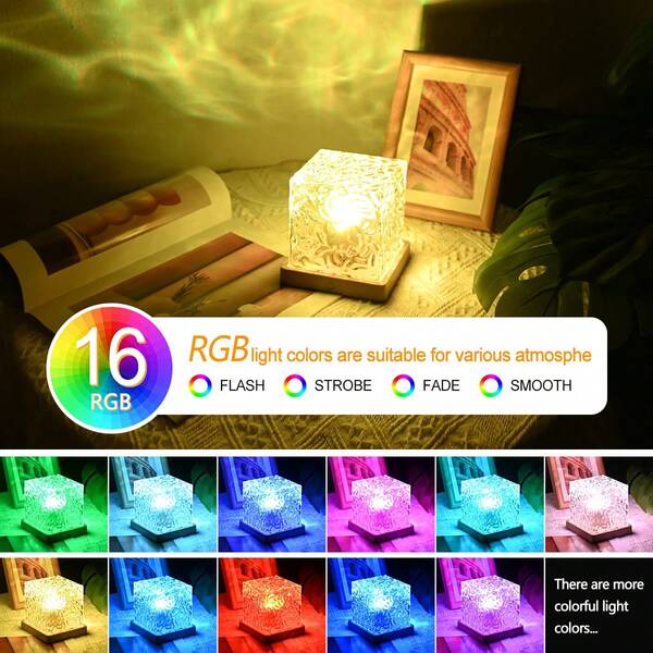 1 pezzo Luce notturna con proiezione di acqua rotante dinamica con telecomando, 16 colori, proiettore a cristallo con fiamma rotante, adatto per soggiorno, studio, camera da letto, regali per le vacanze