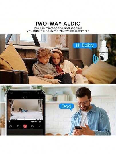 FHD 2MP Wireless Verlichting Bulb Security Camera, Work 2, 4ghz WiFi, Motion Auto Tracking, Way Audio, Spotlight Night Vision, E27 Screw In CCTV Camera view 9