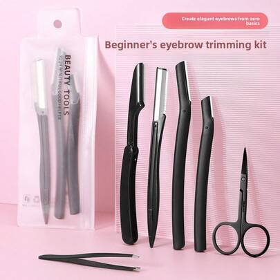 Set de Navajas para Cejas Negras - Kit de Moldeado de Cejas de Acero Inoxidable con Hojas de Precisión - Herramienta de Depilación Indolora para Cejas/Rostro - Esencial de Belleza de Otoño, Idea de Regalo Navideño, Aseo Portátil, Actualización de Calidad de Salón, Herramienta de Belleza Instagrameable