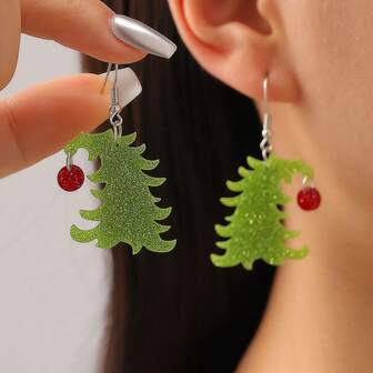 1 Pair Of Creative Ladies' Elegant Layered Sparkling Green And Red Christmas Tree Pendant Earrings, Suitable For Holiday Parties, New Year's Eve, Casual Outfits - Holiday Decorations (Green And Red) - Perfect Christmas Gift, Exquisite Layered Design, Sparkling Tree Shaped Earrings