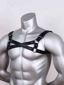 1pc Men's Black PU Leather Criss-Cross Suspenders Looks Of Party Season Picks