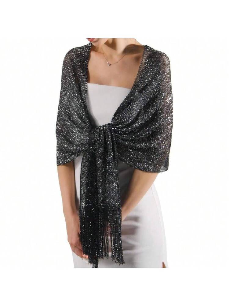 silver wrap for formal dress YongCo Silver Glittering Shoulder Wrap For Evening Dresses Women Festival  Stole Bridal Wedding Party Formal Wear Shawl Wrap