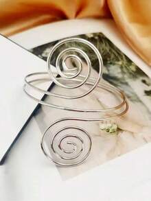 Golden Spiral Pattern Bangle Armlet Arm Jewelry Metallic Arm Cuff Arm Bracelet Arm Bangle For Women's Daily Wear - 銀色 - 查看 3