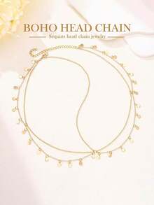 1pc Elegant Vintage Sequins Wave Headband With Tassel - Ideal For Party And Holiday, Women Metal Hair Accessories, Round Disc Quantity Random Hair Chain Head Jewelry Head Pieces Jewelry Hair Jewelry Hair Vine Chain, Hair Jewellery, Y2k Outfit, Wedding - 金色 - 查看 5