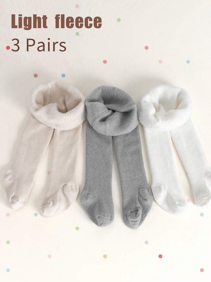3 Pairs Kids Tights Girls Tights Baby Toddler Leggings Girls' Thermal Fleece Tights - Simple Solid & Striped, Warm For Layering Or Outer Wear - Multicolor - View 1