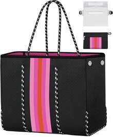 Large Multipurpose Neoprene Beach Tote Bag With Inner Pocket Women/Pool - 9號黑色 - 查看 1