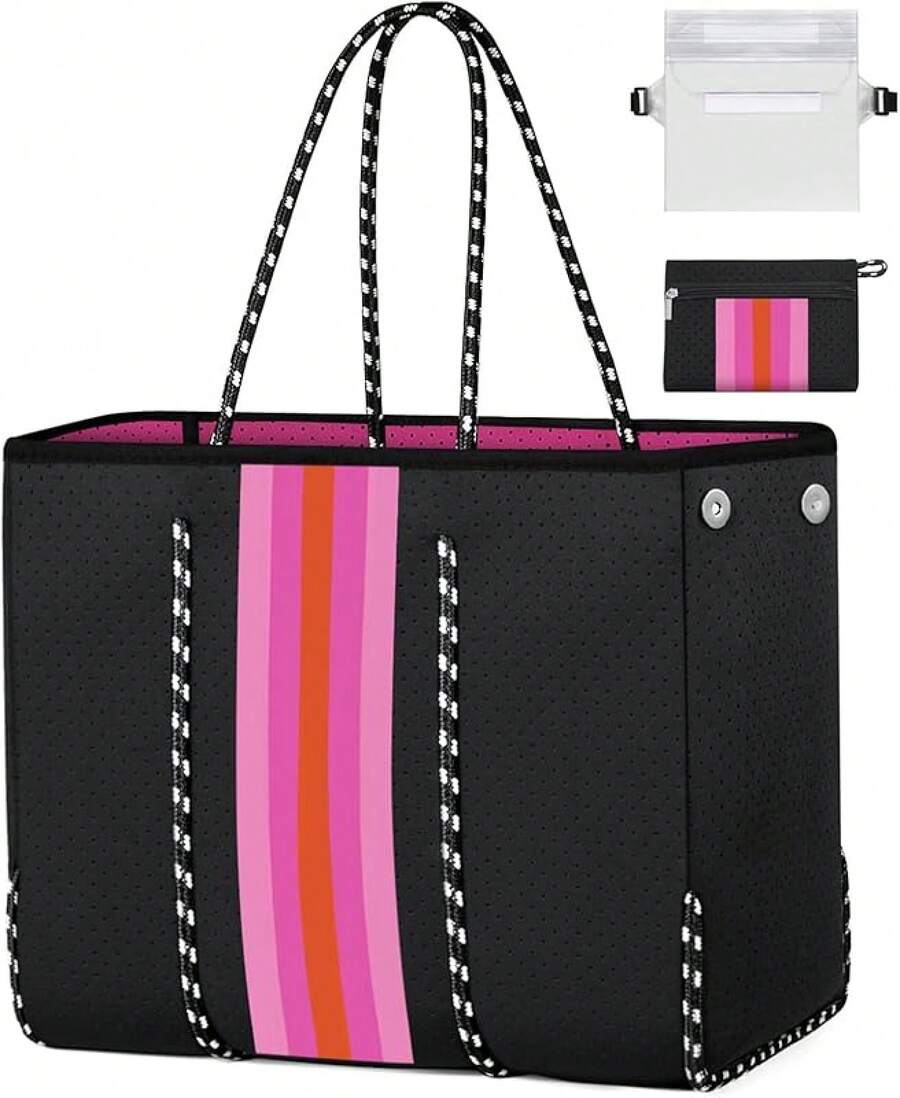 Large Multipurpose Neoprene Beach Tote Bag With Inner Pocket Women/Pool - 9號黑色 - 查看 1