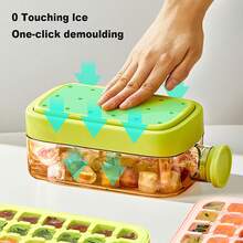 800ml Ice Cube Water Bottle 2-In-1 Portable Ice Maker & Bottle Leak-Proof Aesthetic Design With Ice Mold Press For Travel Gym Office Modern Kitchenware Detachable Lid & Built-In Straw - Green - View 3