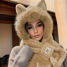 Autumn/Winter Fashion Thermal Lined Warm Hat And Scarf Set, Thick Ear Protection Knit Beanie, Cute Animal Pattern, Random 2 Fold-Over Styles, Multiple Colors Available - Multicolor - View 8