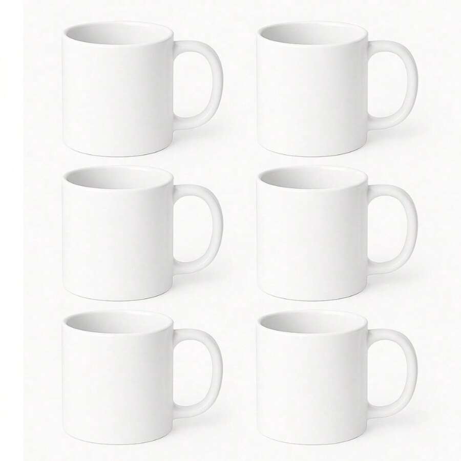 Kit de 6 Canecas Porcelana Lisa Branca 300ml - Branco - Visão 1