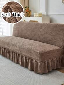 1pc High Elastic Jacquard Ruffled Sofa Bed Cover, Foldable Armless Sofa Bed Full Wrap-Around Sofa Bed Cover, Suitable For Living Room, All Season