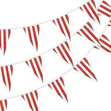 1 pieza Banderín a rayas rojas y blancas, decoración de fiesta de carnaval, circo, festival, guirnalda colgante de banderas triangulares, suministros de fiesta de cumpleaños