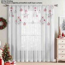 1 Rèm cửa mỏng màu đỏ và trắng tươi tắn cho Giáng sinh, in 2D, thiết kế túi treo để bảo vệ sự riêng tư, thích hợp cho phòng khách và phòng ngủ, trang trí ban công và phòng học, quà tặng Giáng sinh - Nhiều màu - Xem 1