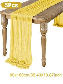 1/5pcs Polyester Yellow Crinkle Table Runner, Suitable For Holiday Graduation Ceremony, Birthday Party Decoration, Wedding Supplies, Holiday Home Party Room Dining Table Decor, Baby Shower, Bridal Shower Tablecloth, Banquet Party Table Runner, Gauze Table Runner, Wedding Decoration - Yellow - View 10