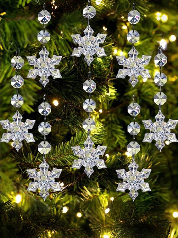 1/10/30 piezas Adornos de cristal de copo de nieve de Navidad para decorar el árbol, adornos colgantes de acrílico transparente con forma de copo de nieve para el árbol de Navidad, decoración del hogar interior, suministros para fiesta de invierno con estrellas de copos de nieve