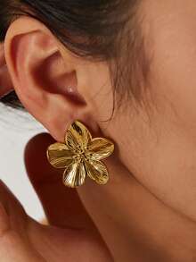 1 pereche cercei vintage din oțel inoxidabil cu motive florale, aur de 18K, cadou modern pentru femei, la modă și impermeabili - Cercei Stud - Vizualizare 5