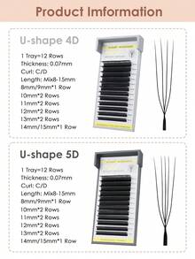 1 件 12 排 U 形 3D/4D/5D/YY 睫毛 U 型睫毛延长 U-4D U-5D 0.07 毫米混合 8-15 毫米混合 8-13 毫米 C D 卷曲 6D 睫毛卷翘睫毛自然柔软 DIY 预制扇形假睫毛 - 黑色 - 查看 2