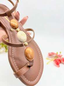 Vizzano Women's Flat Sandal Elegant Design Comfortable Versatile Everyday Delicate Straps Stone Adornment - Cà phê Mocha - Xem 3